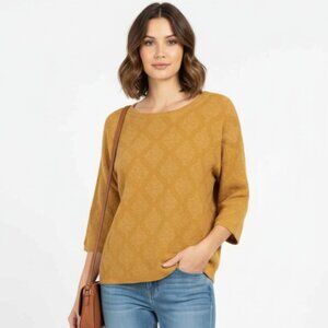 J.Jill Pure Jill Mustard Boat Neck Top, Sz L | 100% Cotton, Oversized, EUC